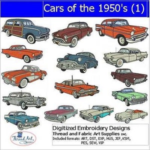 Machine Embroidery Design Set Cars of the 50's1 15 Designs 9 Formats Threadart image 1