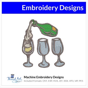 Champagne & Glasses Embroidery Design Instant Download  - 3 Sizes - 8 Formats - ThreadArt