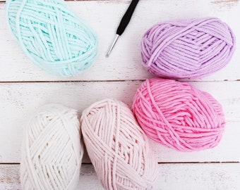 Super Soft Chenille Yarn Set - Pastels - Pack of 5 Skeins - #5 Chunky Plush Velvet Fluffy -50 Gram Skeins - 60 yds Each