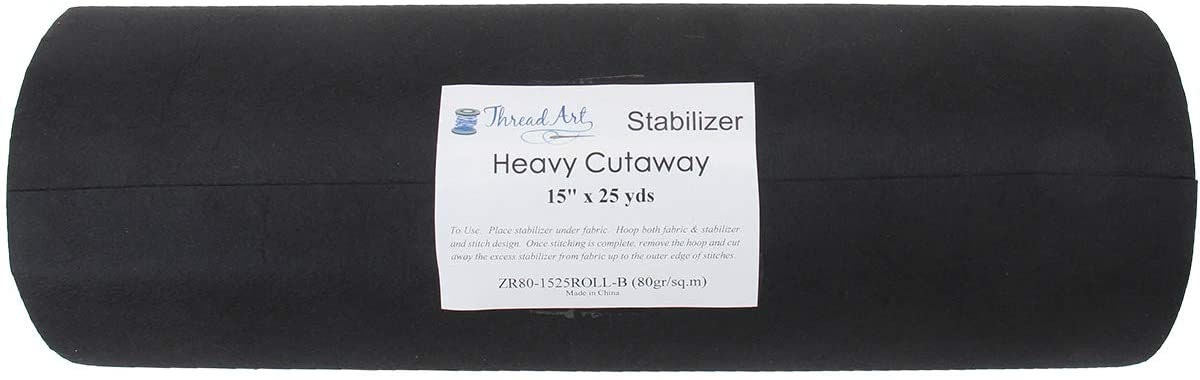 Black Cutaway Embroidery Stabilizer by Threadart | Heavy Weight 3.2 oz |  15 x 25 yd Roll | For Machine Embroidery