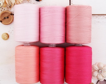 100% Cotton Thread Set | 6 Pink Tones | 1000M (1100 Yards) Spools | For Quilting & Sewing