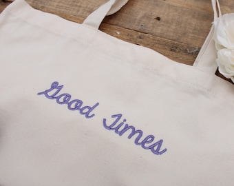 Geborduurde draagtas gepersonaliseerd met zin of naam - Premium aangepaste draagtas, canvas draagtas met borduursel van ThreadArt