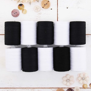 100% Cotton Thread Set | 5 White and 5 Black Spools | 1000M (1100 Yards) Spools | For Quilting & Sewing