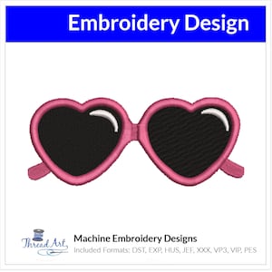 Heart Sunnies Sunglasses Embroidery Design Instant Download Cute Beach Summer - 3 Sizes - 8 Formats - ThreadArt