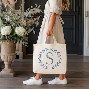 Personalized Tote Bag with Single Initial Design Embroidery- Custom Tote Bag, Embroidered Canvas Tote Bag Monogram