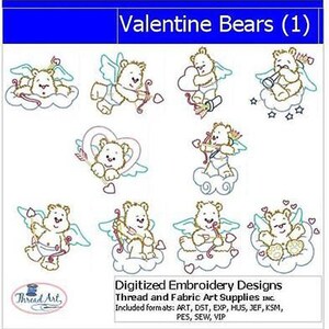 Machine Embroidery Design Set - Valentine Bears(1) - 10 Designs - 9 Formats - Threadart