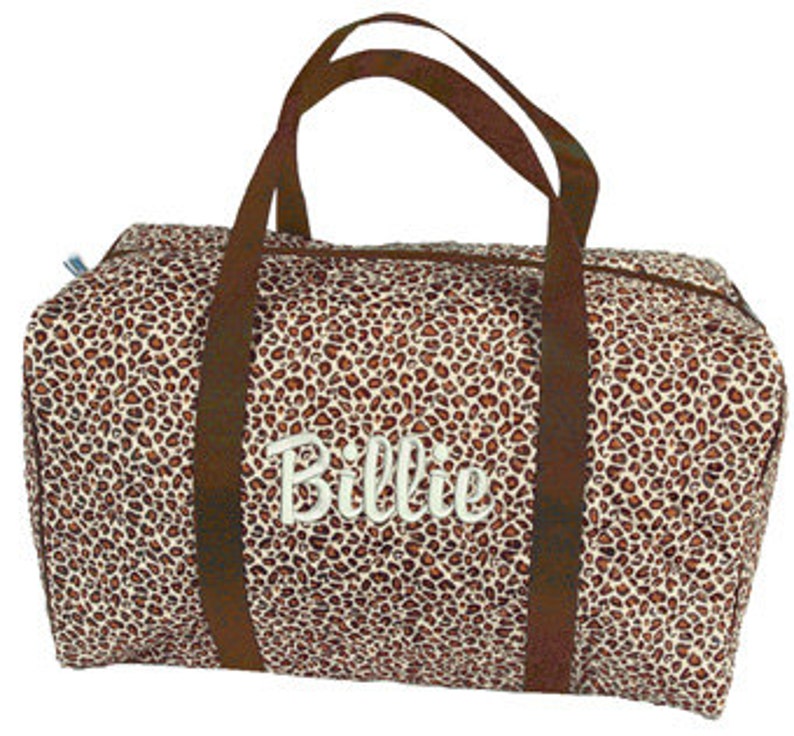 Personalized Leopard Quilted Kids Girls Duffel Bag Overnight Monogram Name Embroidery