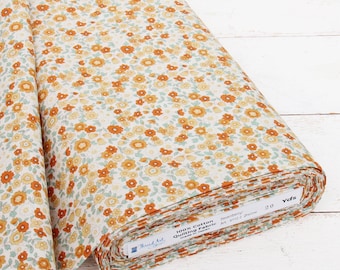 Threadart Sevenberry Golden Orange Ditsy Floral Cotton Quilting Fabric - 1, 3 & 10 Yard Cuts