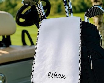 Gepersonaliseerde pluche golfhanddoek met borduursel - aangepaste naam of monogram, cadeau voor vaders, bruidsjonkers, echtgenoten, vriendjes - hangende handdoek