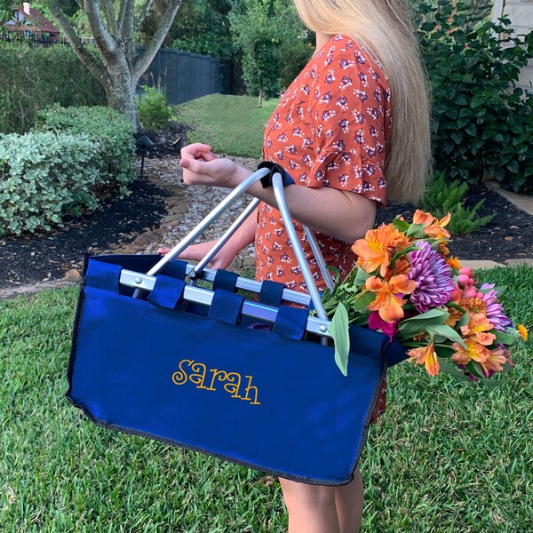 Personalized Large Market Tote Basket - Great For Picnic Shopping & Sports Collapsible Monogrammed Customized Gift Embroidered