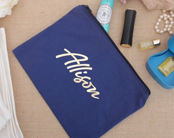 Personalized Makeup Bag With Metallic Name, Gift for Her, Custom Canvas Makeup Bag, Gift for Friends, Cute Gift Ideas, Custom Name Bag