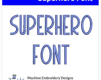 Superhero Schrift, Maschinenstickerei-Design-Set - lustiges Blockalphabet Buchstaben BG Schrift - Download 9 Formate und 4 Größen -1 bis 2,5"
