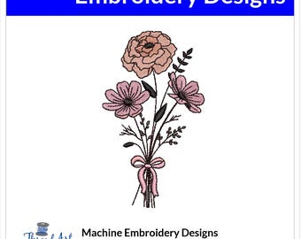 Design de bordado de buquê de flores de outubro para download instantâneo Flores fofas do mês de nascimento - 8 formatos - ThreadArt