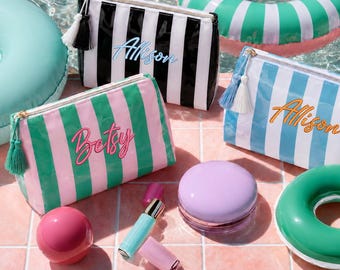 Gepersonaliseerde tas met doorzichtige coating - op maat gemaakt met borduursel - cadeaus voor strand, zwembad, cadeaus bruidsmeisje, teamcadeau, cadeau-idee tiener