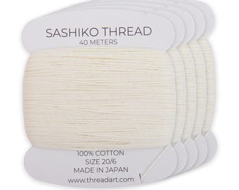 Natural Ivory Sashiko Thread, 5 Cards, 200 Meters, 100% Cotton Size 20/6, Made in Japan, Boro, Quilting and Visible Mending Thread