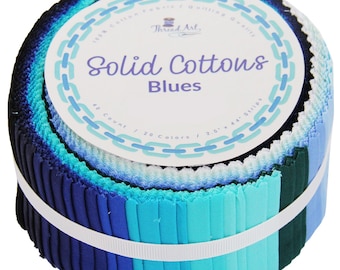 Jelly Roll Fabric Strips, 40 Precut Fabric Strips in Blue Colors, Premium Cotton