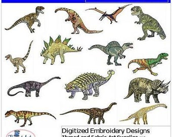 Machine Embroidery Design Set - Dinosaurs(1) - 14 Designs - 9 Formats - Threadart
