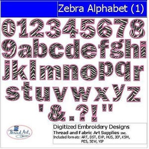 Zebra Font Machine Embroidery Design Set - Zebra Alphabet(1) - 42 Letter Designs - 9 Formats