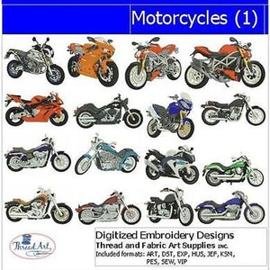 Machine Embroidery Design Set Motorcycles1 16 Designs 9 Formats Threadart image 1