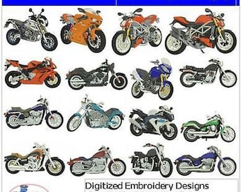 Motorrad(1) - Maschinenstickerei Design Set - 16 Designs - 9 Formate - Threadart