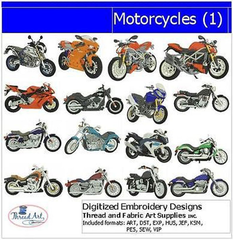 Machine Embroidery Design Set Motorcycles1 16 Designs 9 Formats Threadart image 1