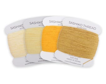 Yellow Sashiko Thread Set, 4 Shades of Yellow and Gold, 100% Cotton Size 20/6, Made in Japan, 160 Meters, Japanese Embroidery Thread