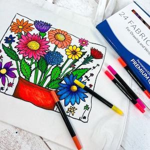 Color Your Own Tote Bag - Flower Design - With Fabric Markers