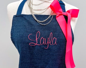 Monogrammed Denim Apron With Embroidered Name Customized Gift Embroidered Personalized