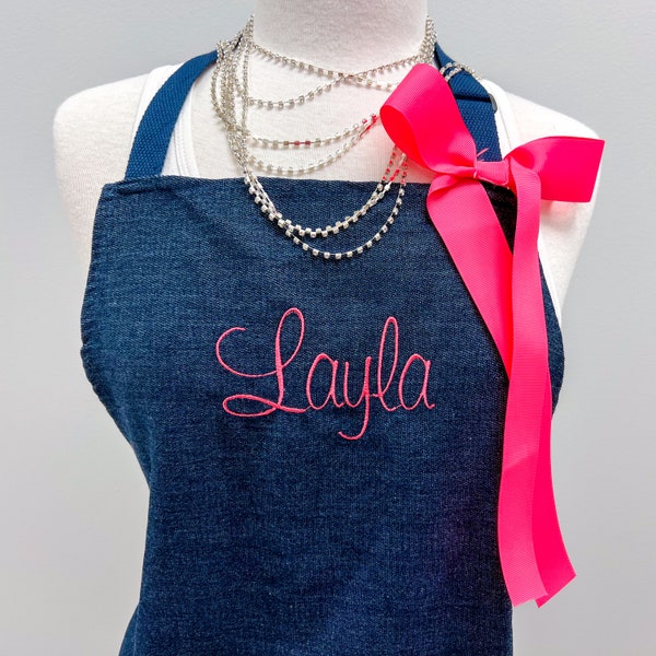 Monogrammed Denim Apron With Embroidered Name Customized Gift Embroidered Personalized