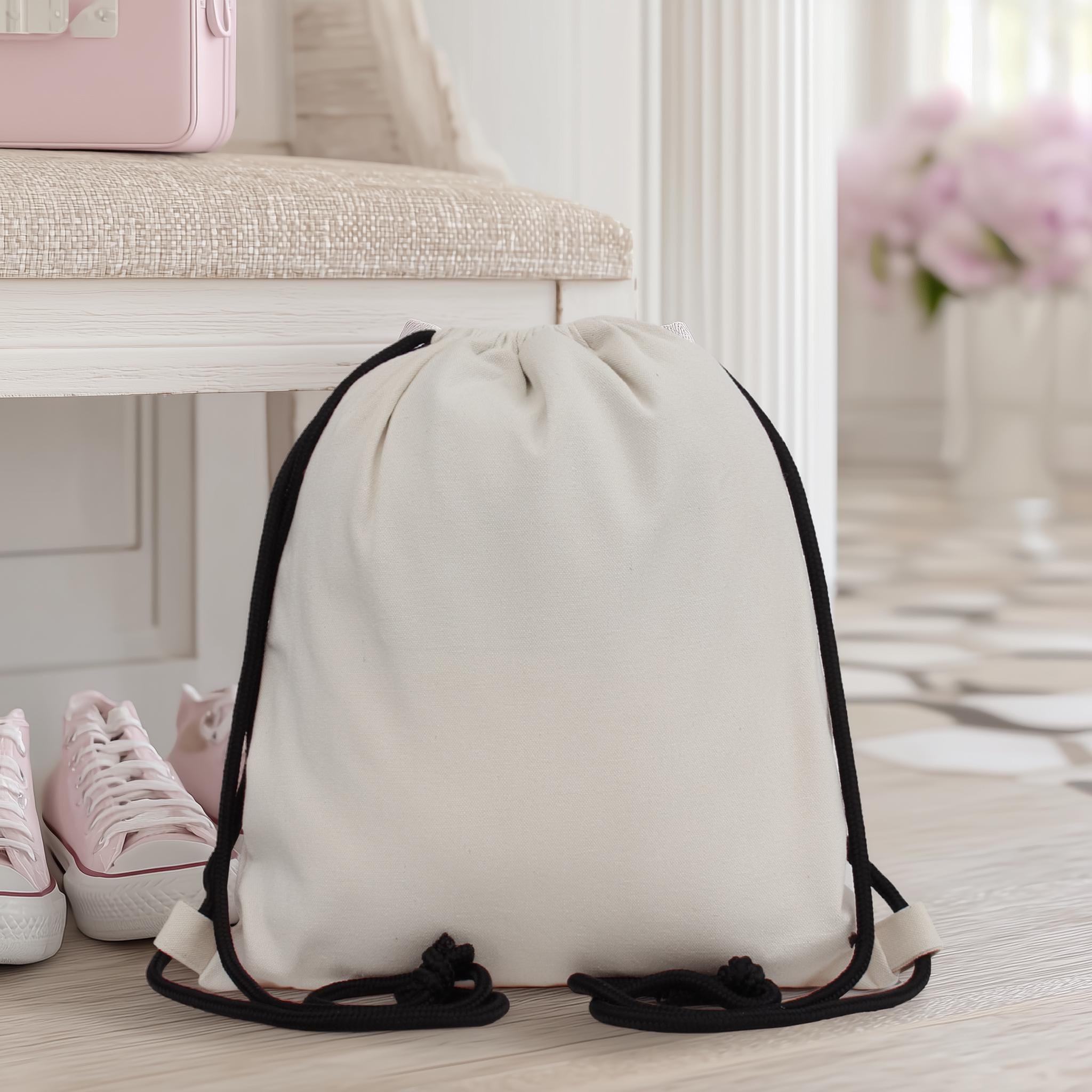 Natural Canvas Drawstring Backpacks - 15.75