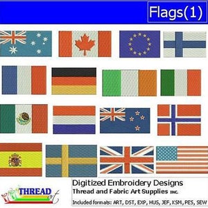 Machine Embroidery Design Set - Flags(1) - 16 Designs - 9 Formats - Threadart