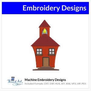 Schoolhouse Embroidery Design Instant Download Cute Back to School - 3 Sizes - 8 Formats - ThreadArt