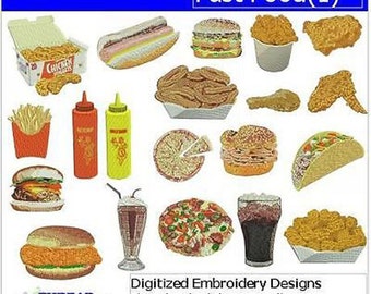 Machine Embroidery Design Set - Fast Food(1) - 20 Designs - 9 Formats - Threadart