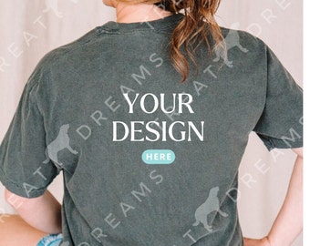 Pepper Comfort Colors 1717 Shirt Back, Oversized Shirt Mockup, Casual Mockup, Blue Shirt Short Sleeve, Model Mockup, Blue Tee Mockup, Crew