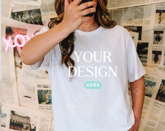 White Bella Canvas 3001 T-Shirt, Oversized Shirt Mockup, Casual Mockup, White Shirt Short Sleeve, Model Mockup, White Tee Mockup, Crew