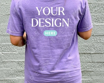 Oversized Back Shirt Mockup, Comfort Colors 1717 Violet Back, Violet Sweatshirt, Model Mockup, Digital, Crewneck, Purple Mock up, Trendy