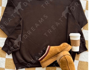 Sweatshirt Mockup, Gildan Sweatshirt 18000 Dark Chocolate, Brown Sweatshirt, Flatlay Mockup, Digital Sweatshirt, Crewneck