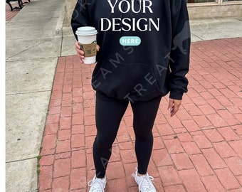 Sweatshirt Mockup, Gildan Hoodie 18500 Black, Black Hoodie, Model MockUp, Coffee Sweatshirt, Trendy, Gildan Sweatshirt Hoodie Mock up,