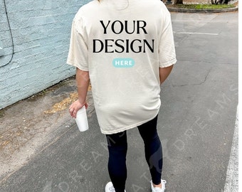 Back of Oversized Shirt Mockup, Comfort Colors 1717 Ivory, Ivory Sweatshirt, Model Mock, Digital Sweatshirt, Crewneck,  Back Mock up, Trendy