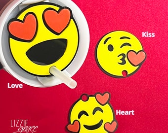 Emoji Cup Topper | Cup Nameplate | 40 oz | Emoji Topper | Tumbler Topper | Heart Eye Emoji | Valentine Toppers | Love Emojis | Kiss Emoji
