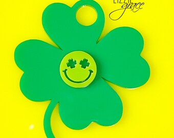 Shamrock custom Cup Topper | Cup Nameplate | St Patricks Day Topper | Tumbler Topper | St Paddy's | 4-Leaf Clover | Smiley Face Clover