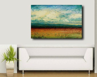 Landscape, sky acrylic painting, sky blue clouds, Peaceful Landscape 30x40-By Ava Avadon