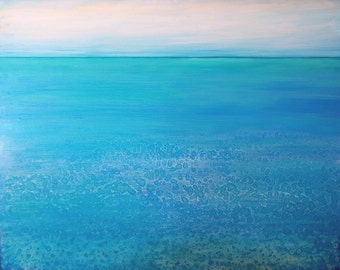 Seascape, ocean painting, beach art, day at the beach, Beach decor, abstract acrylic painting, Cool Sea 6, 40x60-by Ava