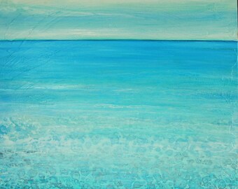 Sale, ocean art, blue sea,  Seascape, Beach Acrylic Painting, Beach art, Cool Sea 5, 36x36-By Ava Avadon