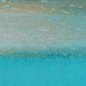 May include: Abstract painting with a blue, green, and white color scheme. The painting has a textured surface and a horizontal composition.