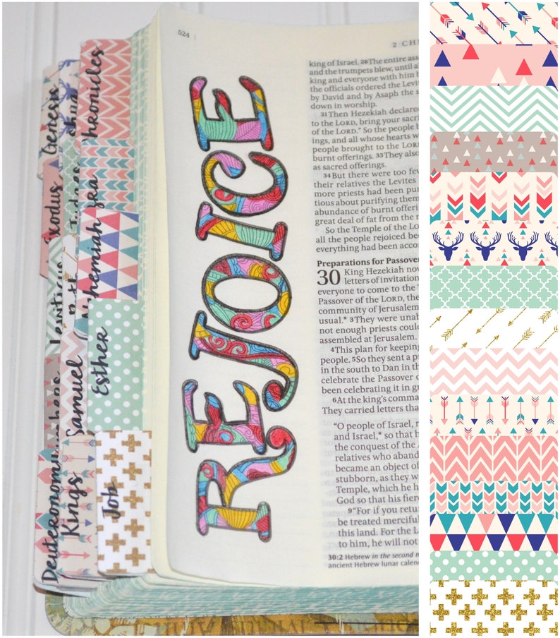 Bible Tabs with Laminating Stickers... TRIBAL PINK... 66 Books Etsy