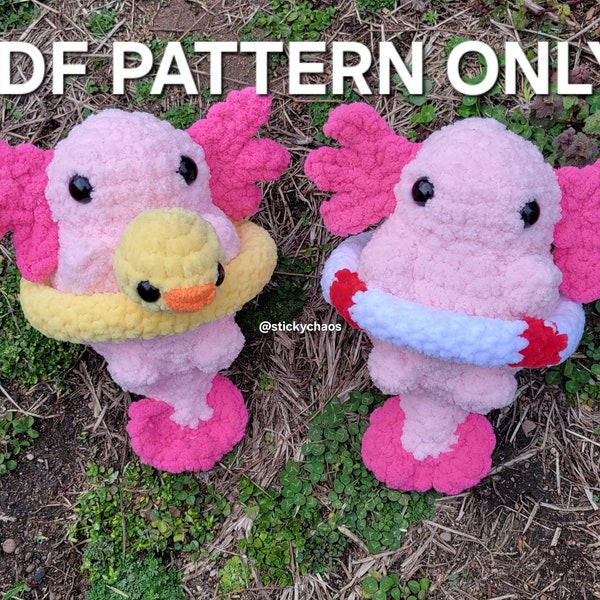 Axolotl with pool floaties crochet pattern PDF PATTERN ONLY