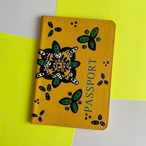Passport Case Cover Hand Painted || ART TO WEAR Collection Travel Accessory Organizer || Travel Gift || Gift For Her || One of A Kind Gift