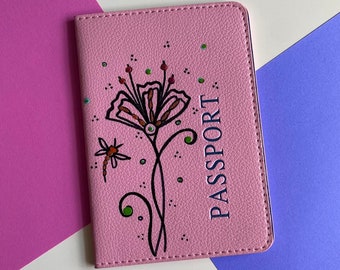 Passport Cover Case Hand Painted || ART TO WEAR Collection Travel Accessory Organizer || Travel Gift || Gift For Her || One of A Kind Gift