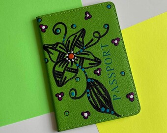 Passport Cover Case Hand Painted || ART TO WEAR Collection Travel Accessory Organizer || Travel Gift || Gift For Her || One of A Kind Gift